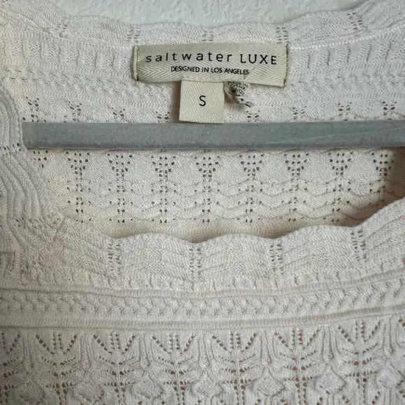 Saltwater luxe cream open knit blouse with a scoop neck and long sleeves - Picture 4 of 4